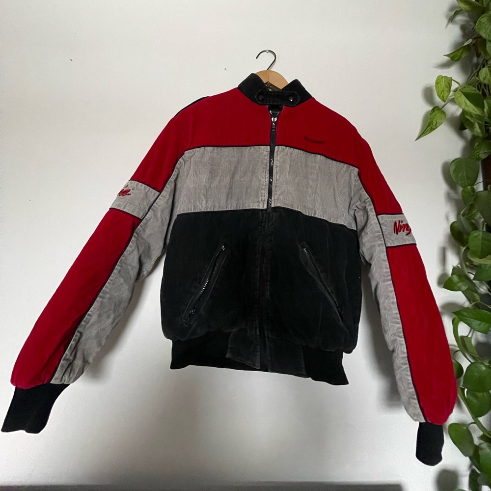 Vintage 1980s KAWASAKI Ninja Tri Color Corduroy Zip Up JACKET